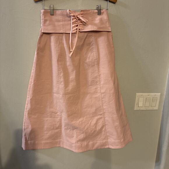SEA New York Midi A-Line Skirt Size 2 NWOT Pink Pockets Lace Up Corset Like - Picture 8 of 11